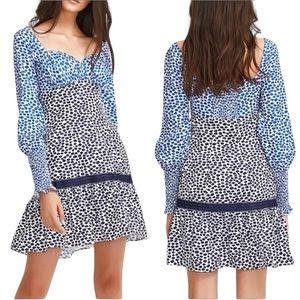 Foxiedox Anthropologie Women's Small Long Sleeve Mini Dress Blue White Tessie